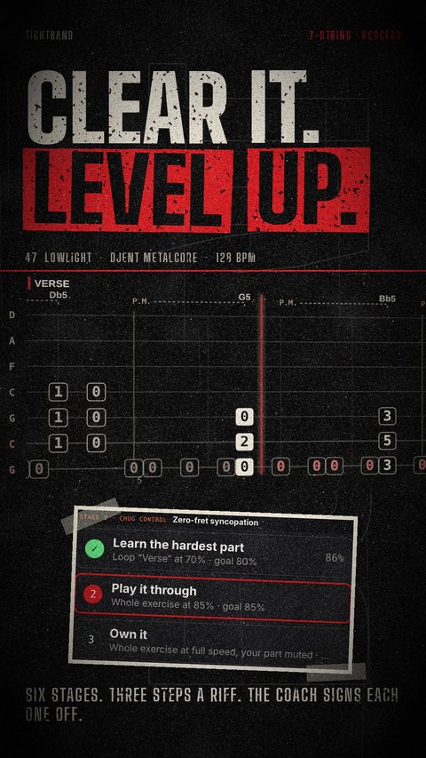 Ad frame: Clear it, level up, with the three practice steps